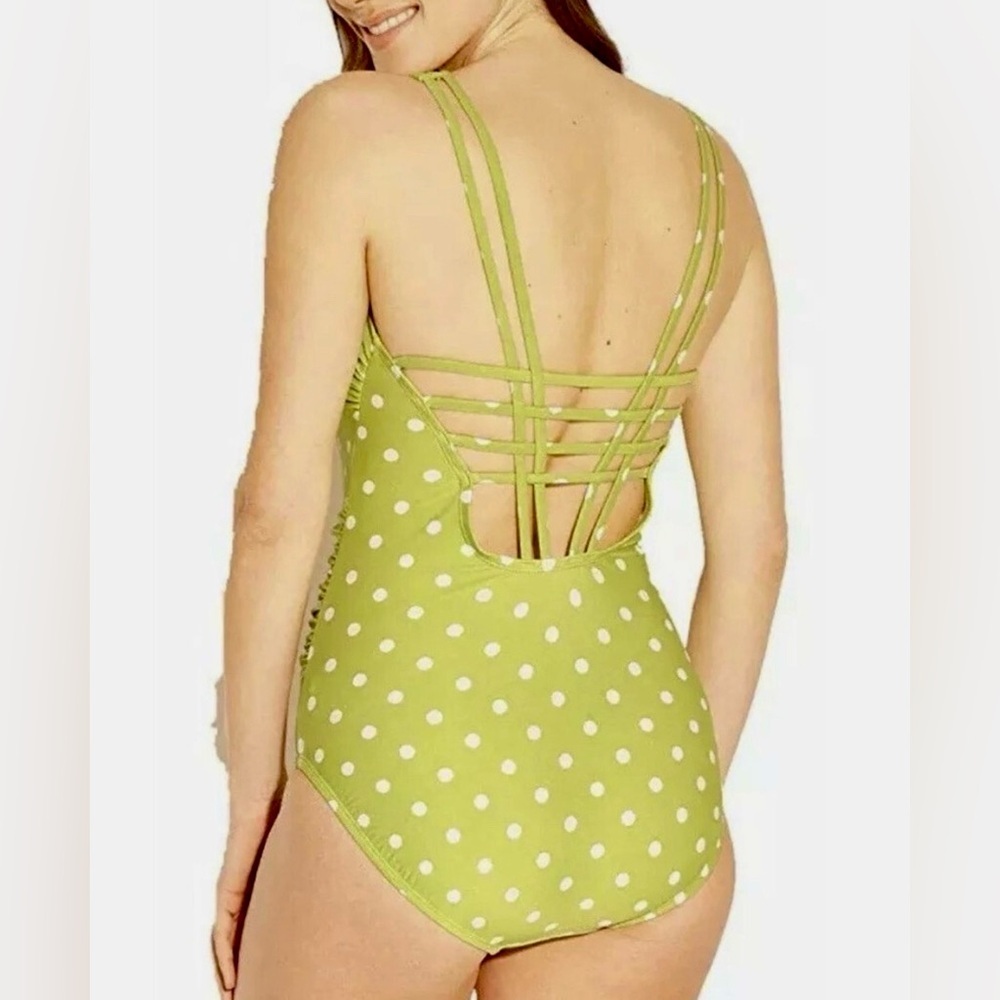 Women’s Kona Sol High Coverage One Piece Swimsuit Strappy Back Polka Dot Size XL - Picture 2 of 16